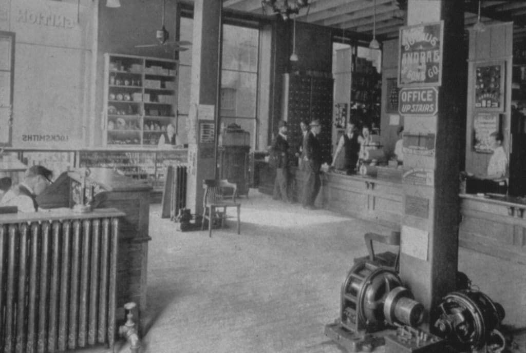 Archival photograph of the Julius Andrae & Sons Co. electrical shop